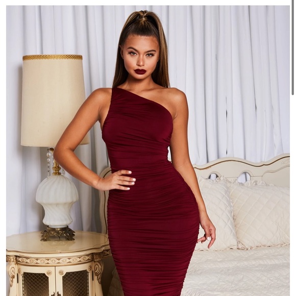 oh polly red midi dress